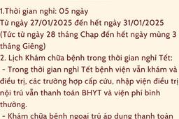 Kính gửi Quý khách hàng, Quý đối tác lịch nghỉ Tết Nguyên đán Ất Tỵ 2025 của Bệnh viện đa khoa Hoà Bình